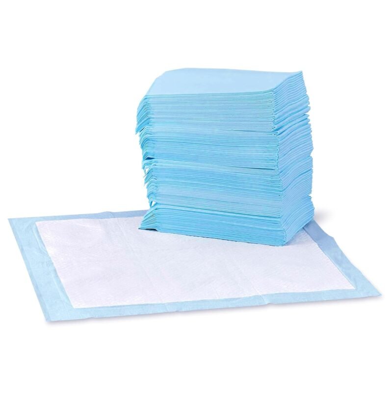 Amazon Basics Dog and Puppy Pee Pads, 5-Layer Leak-Proof Super Absorbent, Quick-Dry Surface, Potty Training, Regular (22x22"), 100 Count, Blue & White