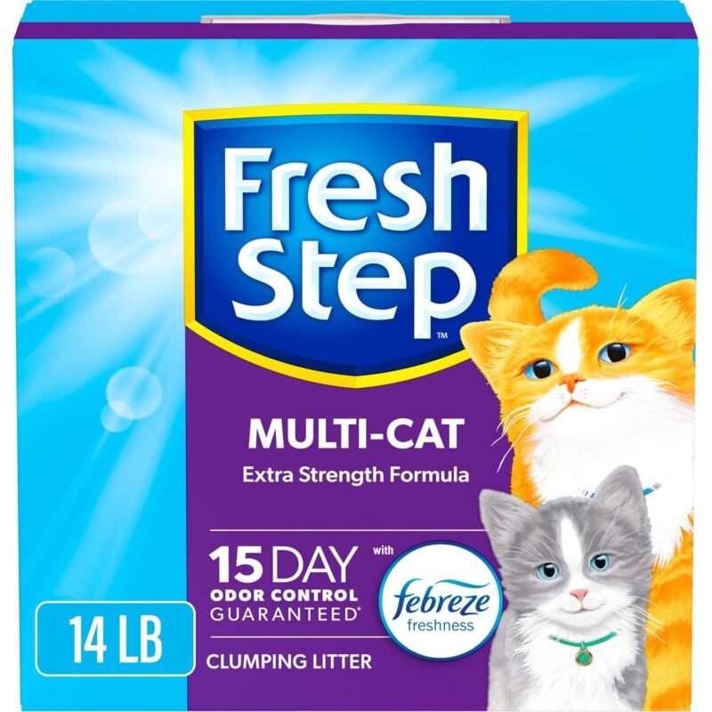 Fresh Step Clumping Cat Litter, Multi-Cat, Long Lasting Odor Control Kitty Litter with Activated Charcoal, Low Dust Formula, 14 lb